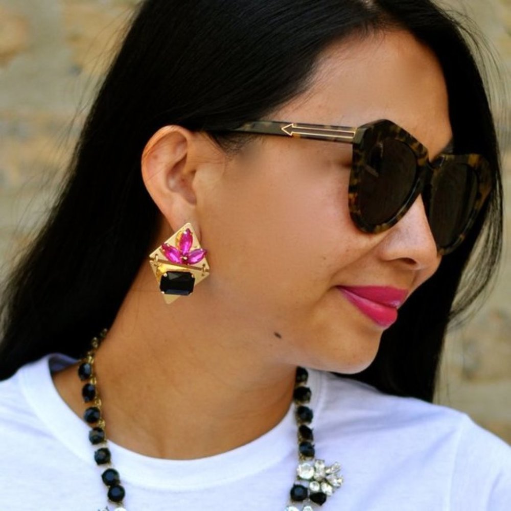 Pink and Blue Diamond Gem EARRINGS - E527P/BL